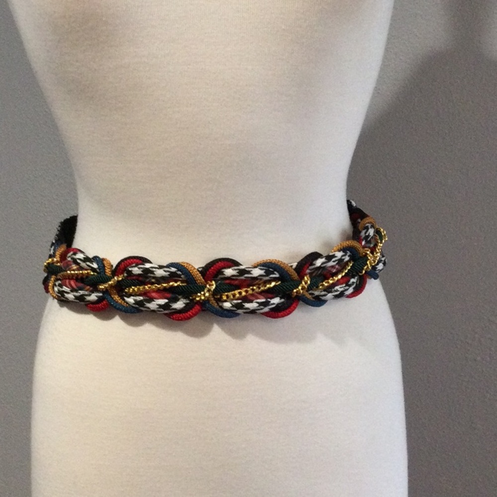Ginnie Johansen Inc Multicolor Woven Material & Chain Belt Vintage